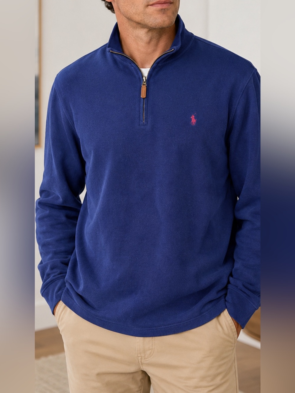 Polo Ralph Lauren 1/4 Zip Pullover Sweater Mens 4XLT Blue Cotton Logo